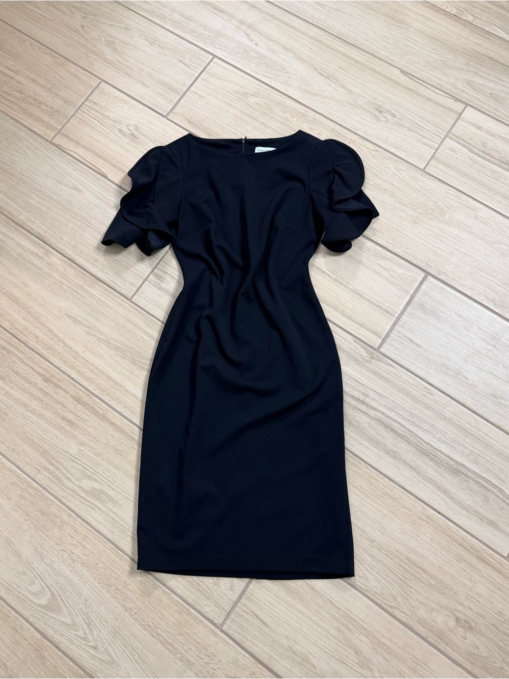 Calvin Klein Black Petal Sleeve Sheath Dress Size 4 Career Cocktail LBD